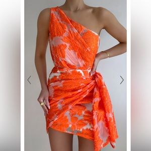 Hailey one shoulder mini dress in orange floral